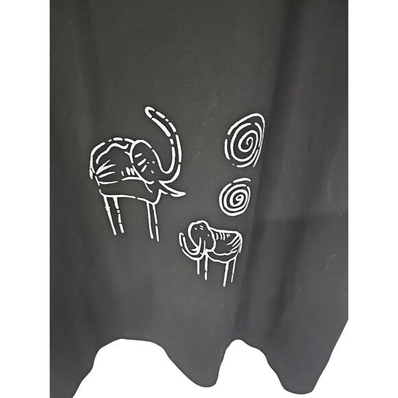 Vintage 90s Maxi Dress Black White Elephant Print Size Large Maxi Lagenlook - Picture 3 of 7